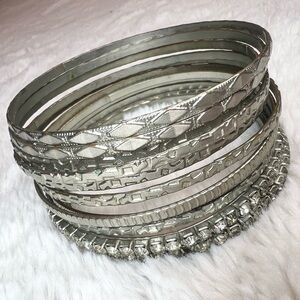 Silver Tone Textured Bangle Bracelet Stacking Set
